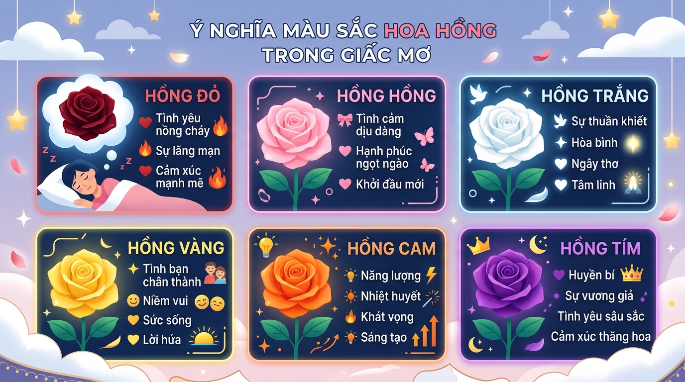 Ý nghĩa màu sắc hoa hồng trong mơ